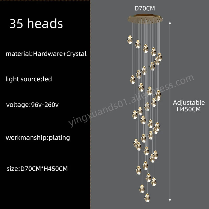 Lucienne Nordic Crystal Staircase Chandelier for Loft & Villa Interiors