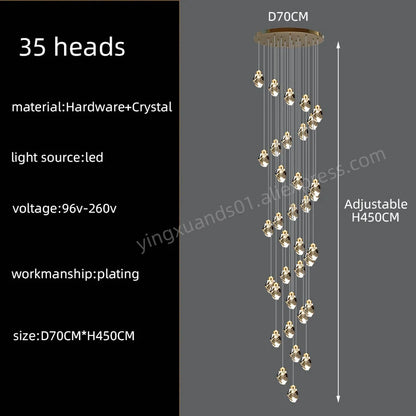 Lucienne Nordic Crystal Staircase Chandelier for Loft & Villa Interiors