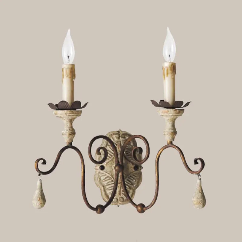 Sophie French Rural Wood Carved Wall Lamp E14 Vintage Sconce Light