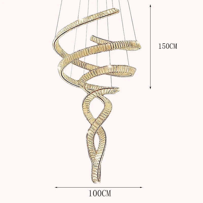 Elara Modern Crystal Stair Chandelier with LED, Remote/Touch Control
