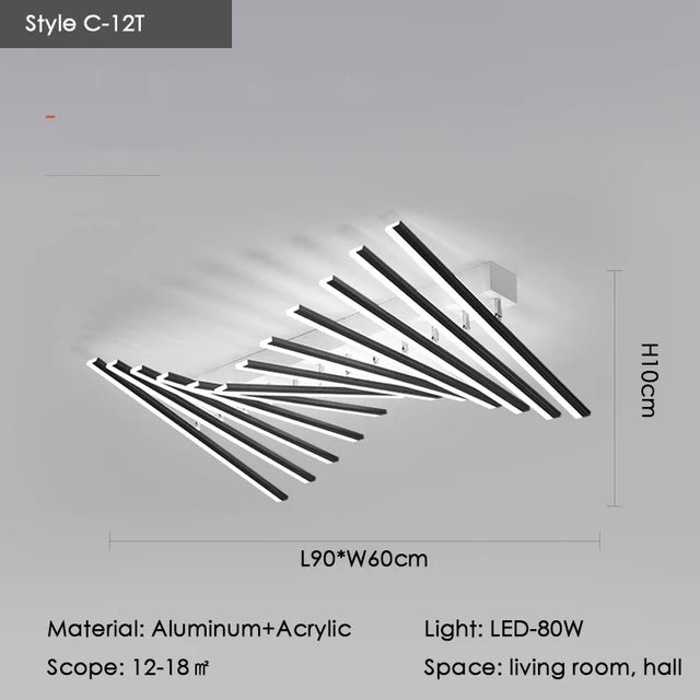 Élodie Minimalist Black Line LED Ceiling Chandelier Adjustable