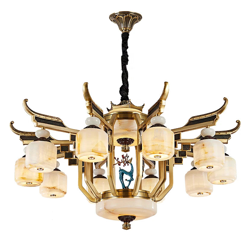 Copper Chandelier with Marble, 20+ Lights, Remote Control