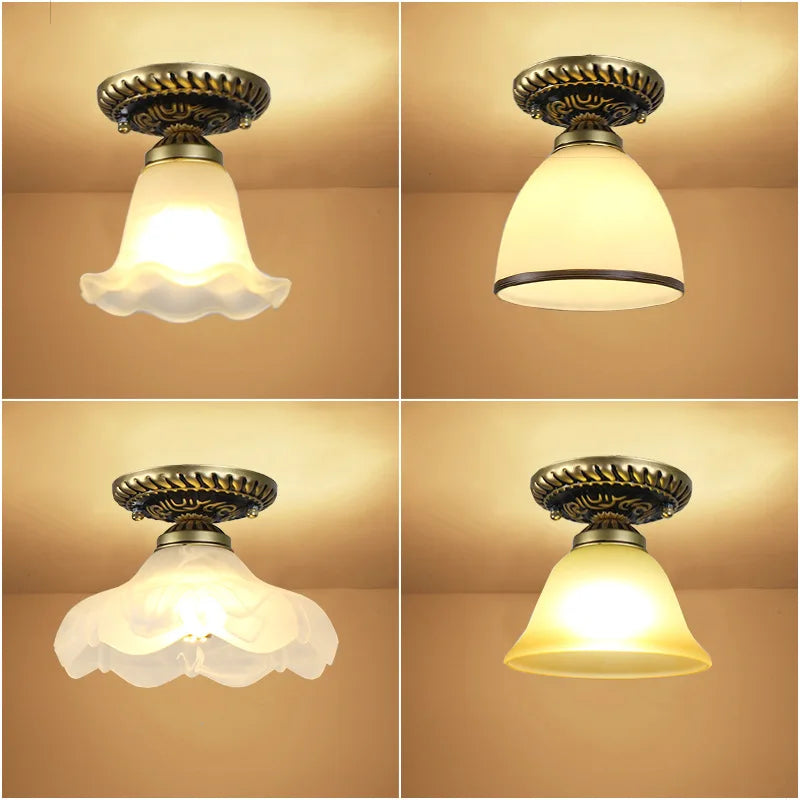 Camille Retro Glass Ceiling Light Ivory E27 Hallway Lamp