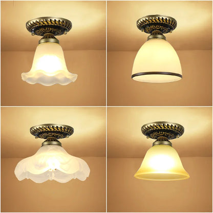 Camille Retro Glass Ceiling Light Ivory E27 Hallway Lamp