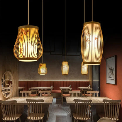 Élise Bamboo Zen Pendant Lantern E27 Chinese Style Woven Light