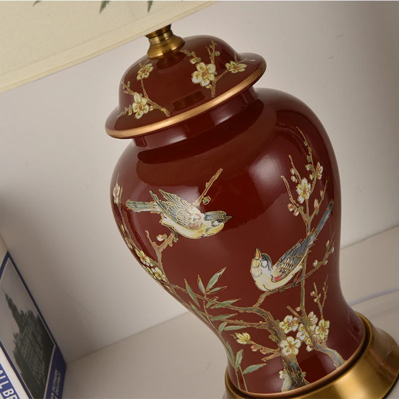 Hand Embroidered Magpie Ceramic LED Floor Lamp for Home Decor