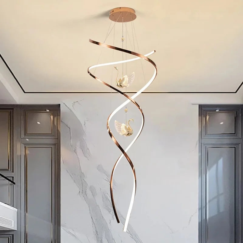 Celestine Spiral Swan LED Staircase Chandelier