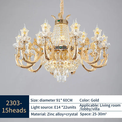 Gold Crystal Candle Chandelier for Duplex Villa and Hotel Lobby