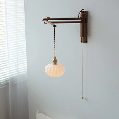 Amélie Walnut Wood Ceramic Wall Lamp with Pull Switch