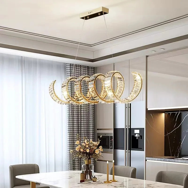 Valéria Spiral Crystal Gold LED Linear Chandelier
