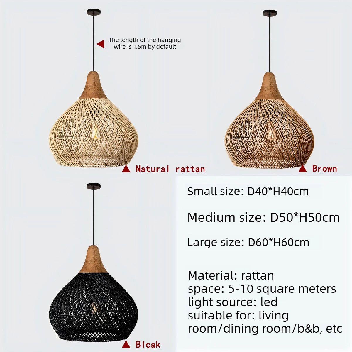 Sophie Wabi Sabi Rattan Pendant Lamp E27 Boho Dining Light