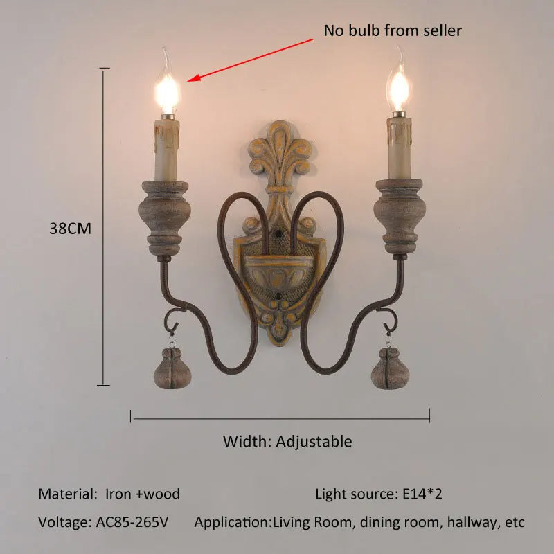 Sophie French Country Wood Iron Wall Lamp E14 Vintage Sconce