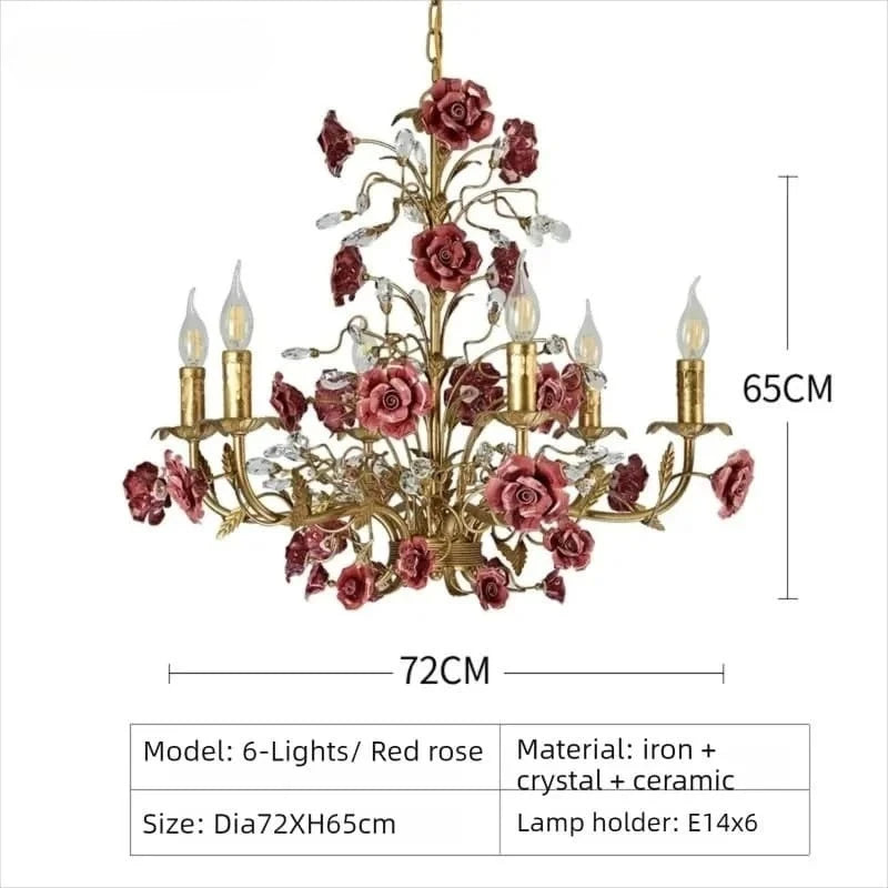 Chloé French Rose Gold Ceramic Flower 5-Light Pendant Lamp