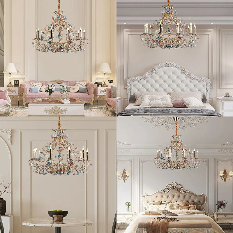 Camille European Floral Ceramic Rose LED Chandelier Modern Art Deco