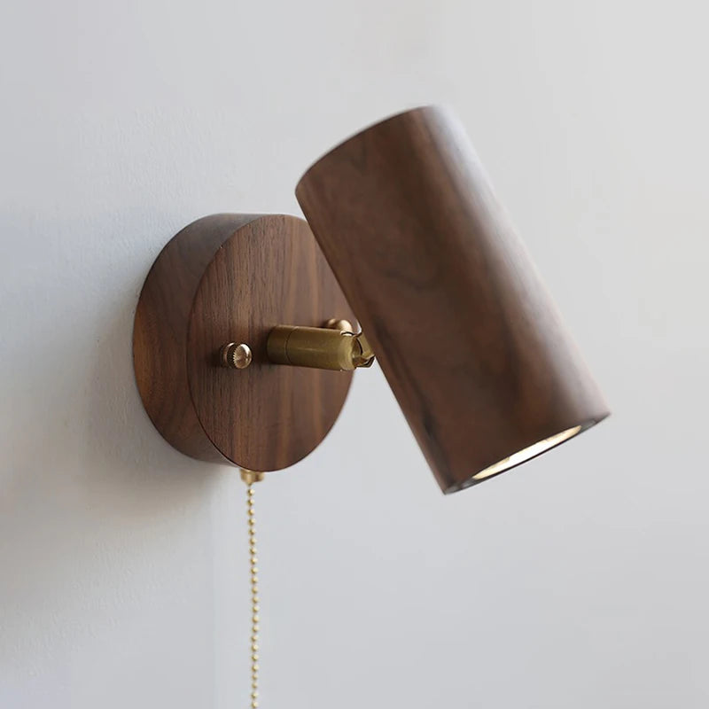 Camille Retro Walnut Wood Adjustable LED Wall Spotlight Lamp