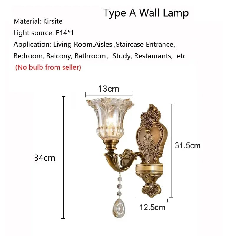 Élise Retro Crystal Glass Wall Lamp E14 European Sconce Light