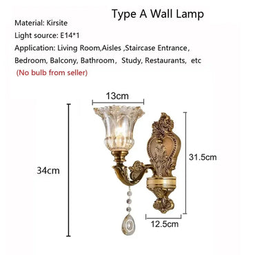 Élise Retro Crystal Glass Wall Lamp E14 European Sconce Light