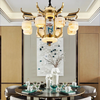 Copper Chandelier with Marble, 20+ Lights, Remote Control