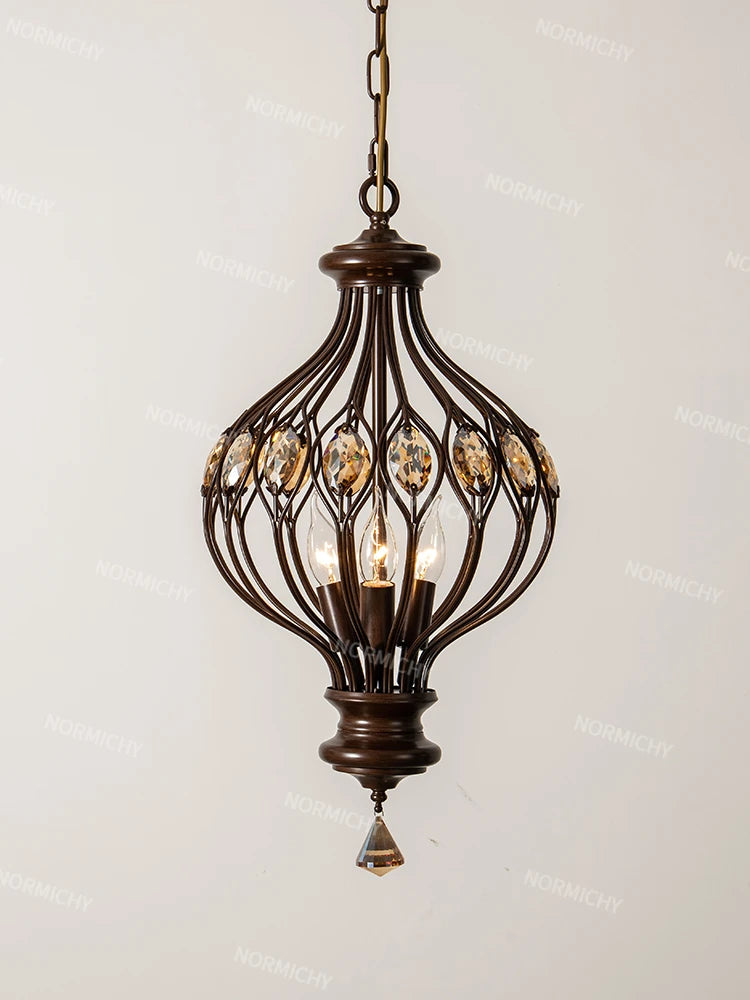 Élise Retro Crystal Walnut Style Chandelier Ceiling Light