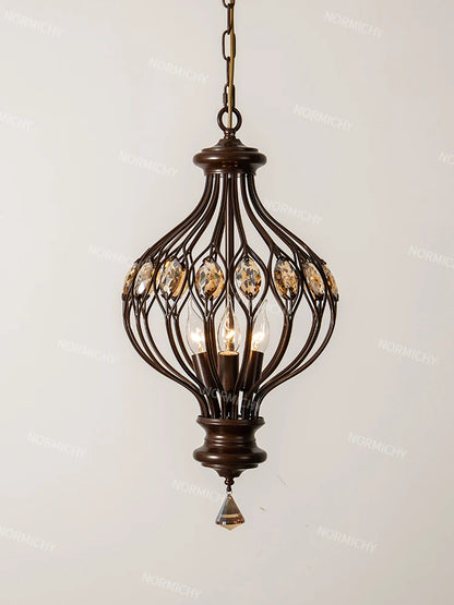 Élise Retro Crystal Walnut Style Chandelier Ceiling Light