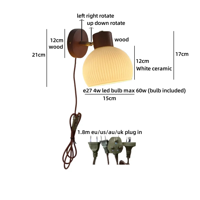 Élodie White Ceramic Iron LED Wall Lamp Switch Nordic