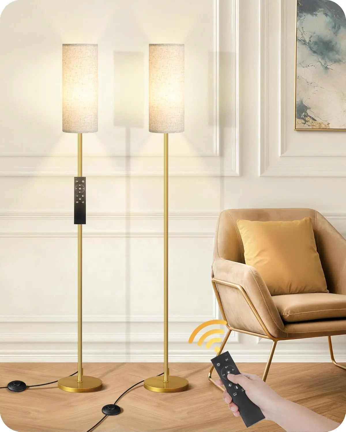 Sophie Modern Dimmable Dual Floor Lamp Set with Remote LED Standing Light