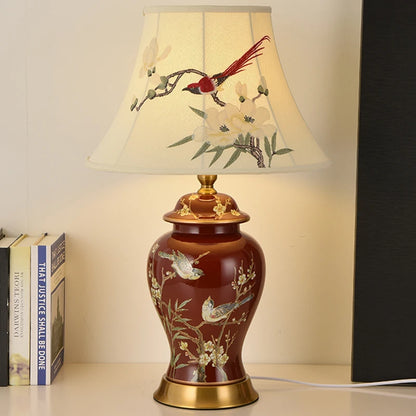 Hand Embroidered Magpie Ceramic LED Floor Lamp for Home Decor