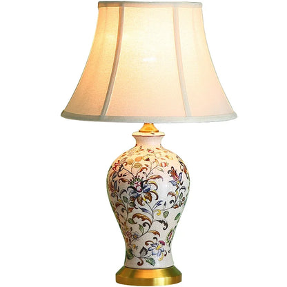 Retro Printed Ceramic LED Table Lamp with Fold Fabric Shade