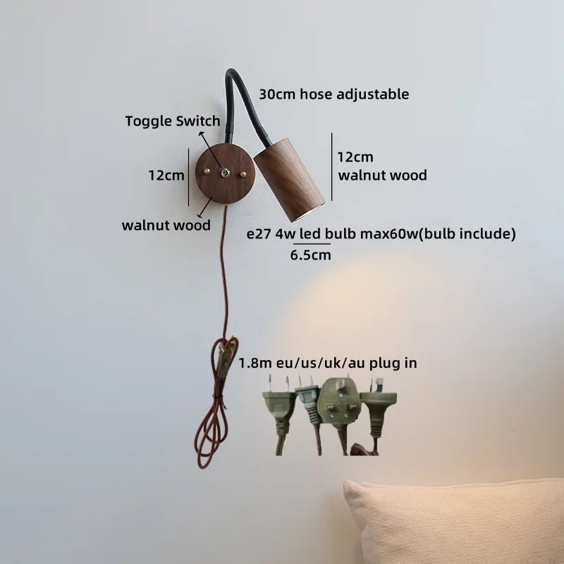 Élise Nordic Ash Wood LED Wall Lamp Pull Chain E27