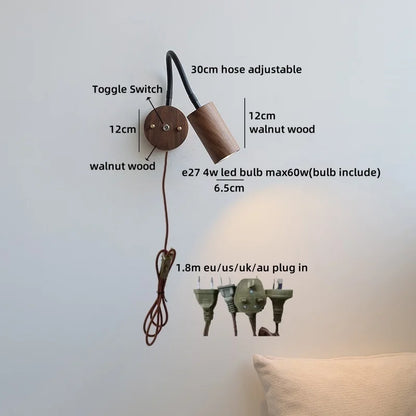 Élise Nordic Ash Wood LED Wall Lamp Pull Chain E27
