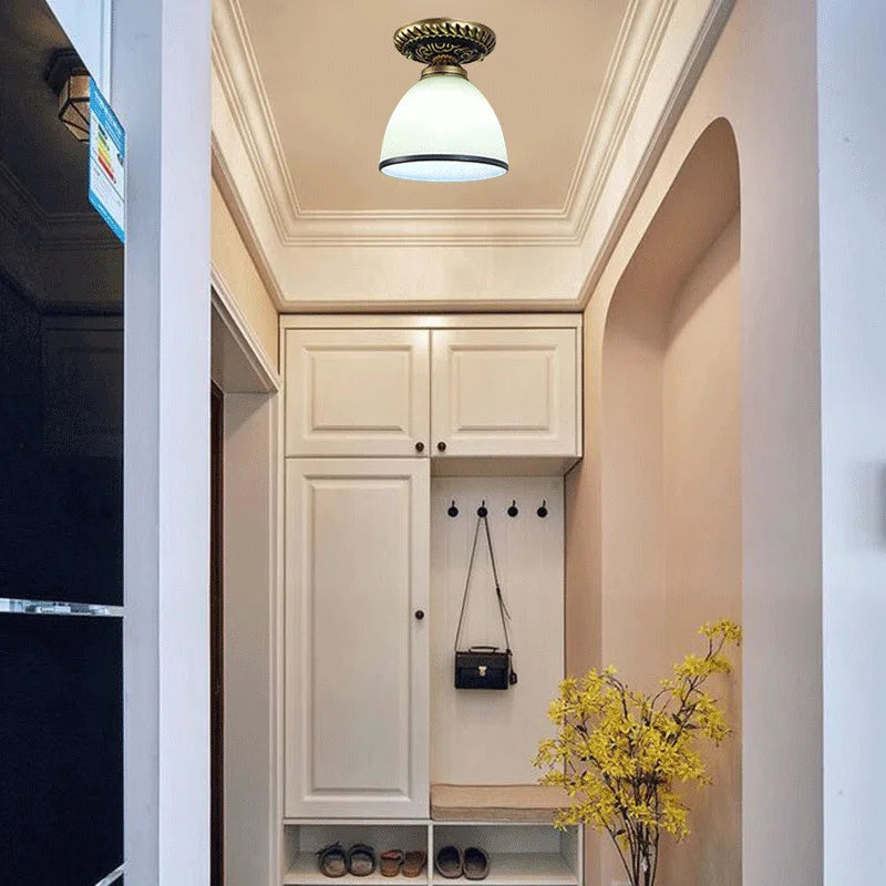 Camille Retro Glass Ceiling Light Ivory E27 Hallway Lamp
