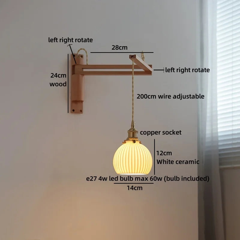 Élise Ceramic Wood Wall Lamp for Bedside & Bathroom