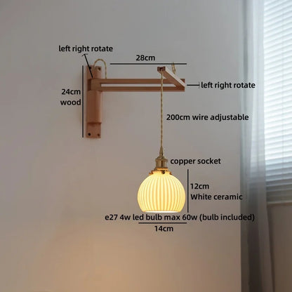 Élise Ceramic Wood Wall Lamp for Bedside & Bathroom