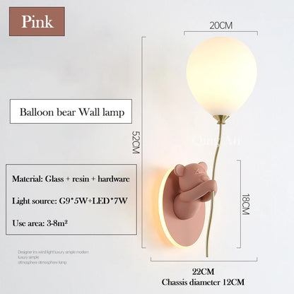 Chloé Balloon Bear LED Wall Lamp Kids Room Princess Style
