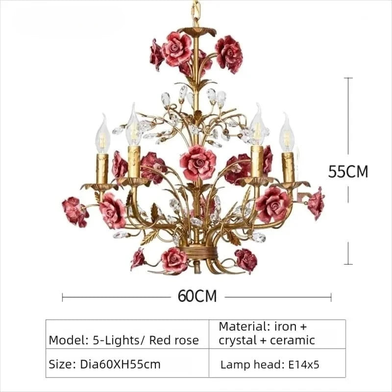 Chloé French Rose Gold Ceramic Flower 5-Light Pendant Lamp