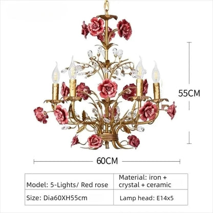 Chloé French Rose Gold Ceramic Flower 5-Light Pendant Lamp
