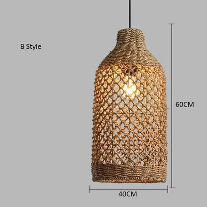 Élise Japanese Rattan Pendant Light E27 Woven LED Chandelier Beige