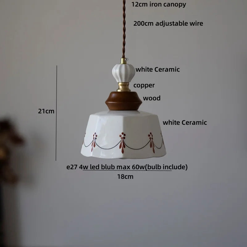 Élise Rose Flower Ceramic LED Pendant Lamp Nordic Wood