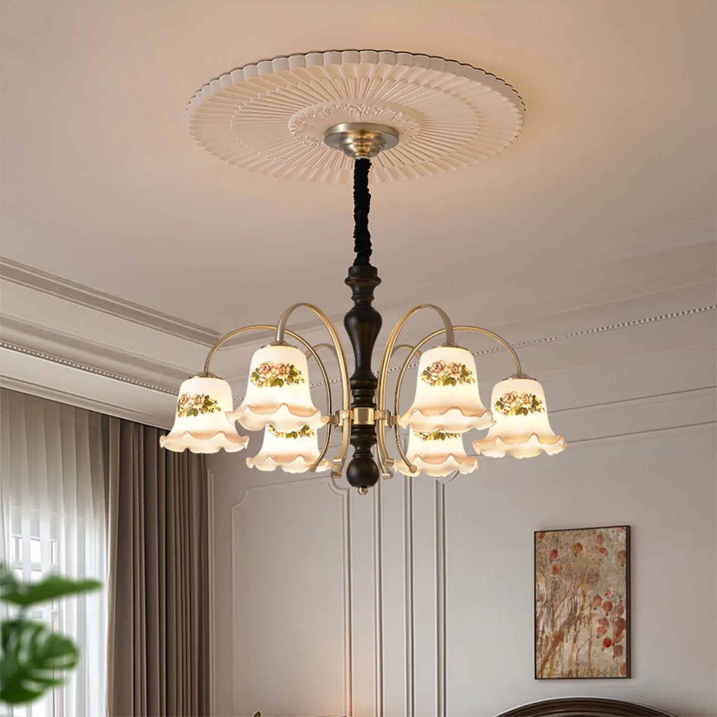 Camille French Cream Wood Luxury Chain Pendant Light