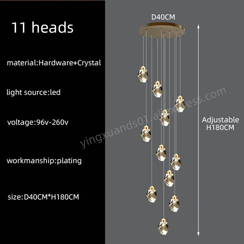Lucienne Nordic Crystal Staircase Chandelier for Loft & Villa Interiors