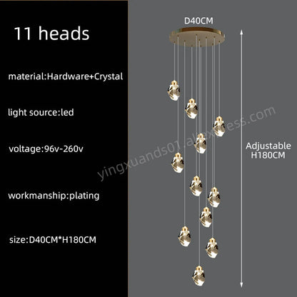 Lucienne Nordic Crystal Staircase Chandelier for Loft & Villa Interiors