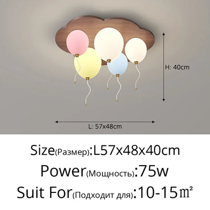 Amélie Cloud Balloon Wooden LED Ceiling Light Kids Room Dimmable