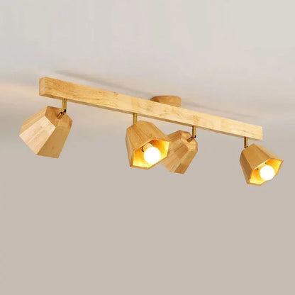 Élise Japanese Modern Wooden LED Ceiling Track Spotlight Chandelier