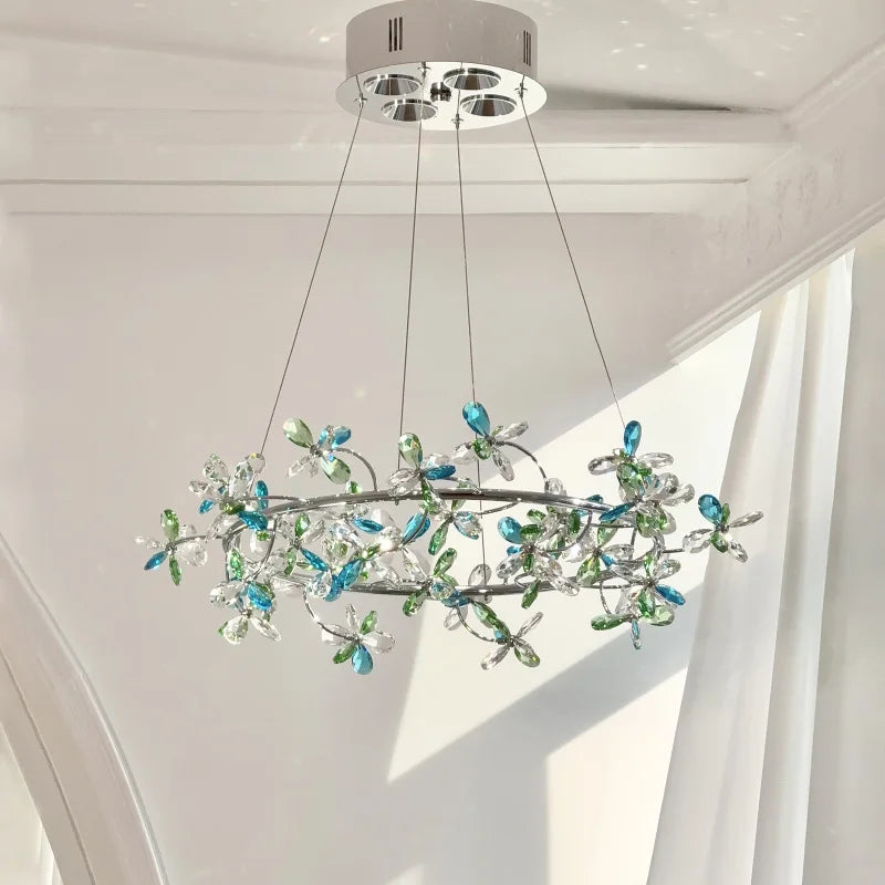 Camille French Crystal Wreath Pendant Lamp Princess Bedroom Light