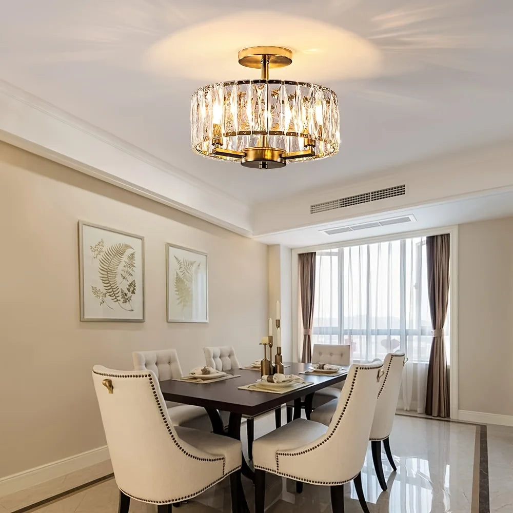 Sophie Round Crystal Semi-Flush Gold Ceiling Light Modern