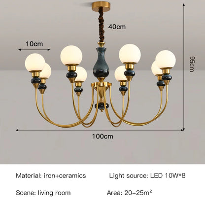 Geneviève Retro Gold Ceramic Chandelier