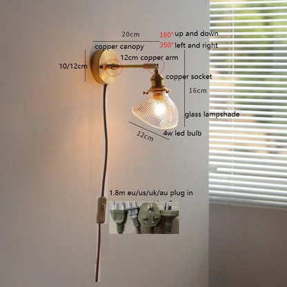 Émilie Rotating Glass Wall Lamp Pull Chain