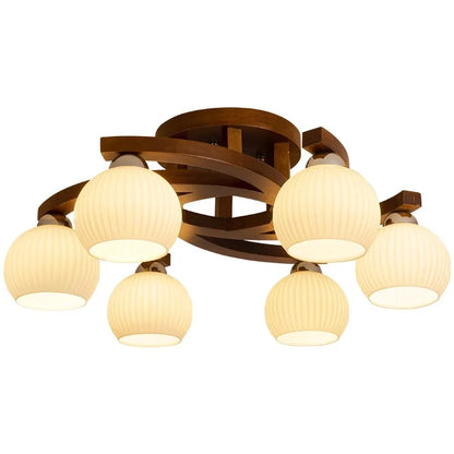 Camille Walnut Glass Globe LED Ceiling Light Wabi Sabi Style