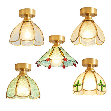 Adèle Classical Glass Ceiling Lamp Copper Frame Retro