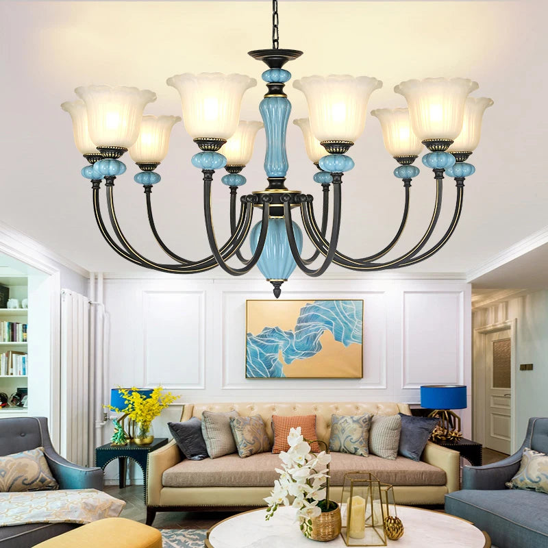 Manon Blue Ceramic Rustic European Chandelier Light
